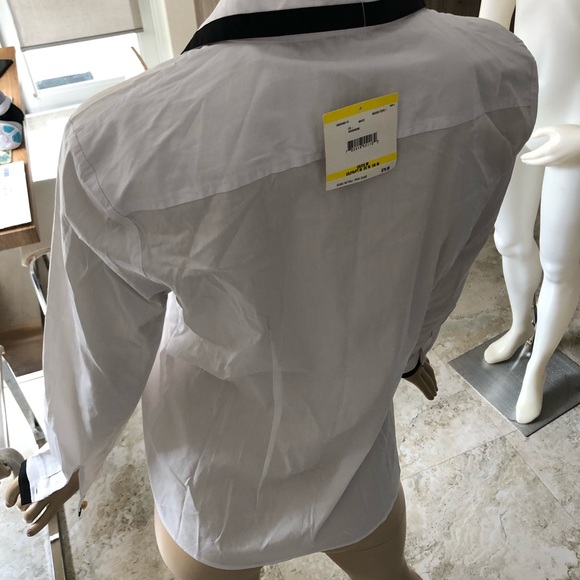 New Anne Klein White Cotton Stretch Button Shirt - Picture 3 of 7